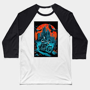 Skeleton Riding Motorbike - Red Moon Baseball T-Shirt